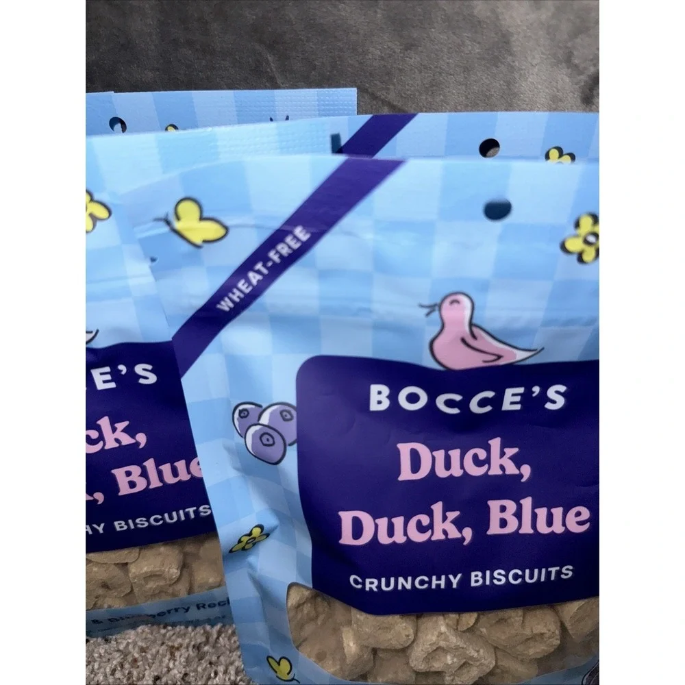 6‎ packs~Bocce's Bakery Crunchy Biscuits Duck Duck Blue Wheat Free Blueberry
